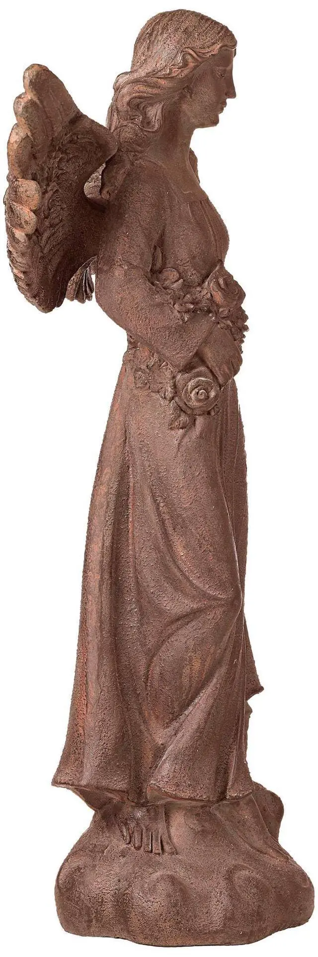 Alt view image 5 of 6 - Large Tall English Tudor Angel Garden Statue Sculpture Catholic Religious Holy Decor Outdoor Garden Front Porch Patio Yard Outside Home House Iron Rust Finish Resin 41 1/2" High