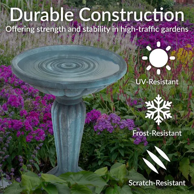 Alt view image 2 of 6 - Sunnydaze 20.25 H Concrete Bird Bath for Outdoors - Grecian Column Pedestal Bird Bath with Glass Fiber Reinforced Concrete Construction - Patina Green