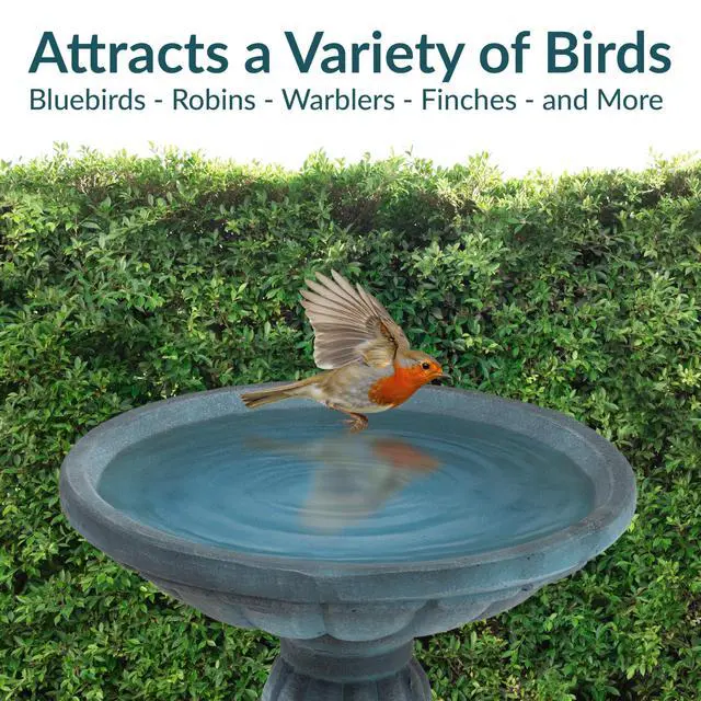 Alt view image 3 of 6 - Sunnydaze 20.25 H Concrete Bird Bath for Outdoors - Grecian Column Pedestal Bird Bath with Glass Fiber Reinforced Concrete Construction - Patina Green