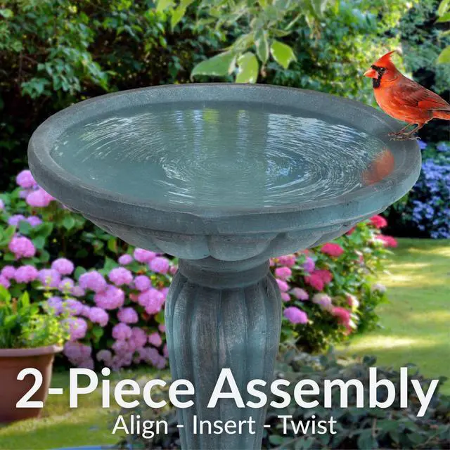 Alt view image 4 of 6 - Sunnydaze 20.25 H Concrete Bird Bath for Outdoors - Grecian Column Pedestal Bird Bath with Glass Fiber Reinforced Concrete Construction - Patina Green