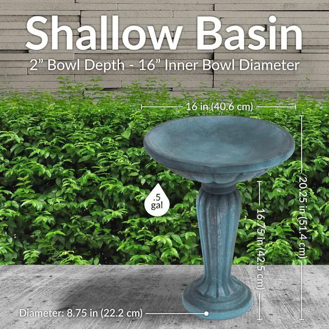 Alt view image 5 of 6 - Sunnydaze 20.25 H Concrete Bird Bath for Outdoors - Grecian Column Pedestal Bird Bath with Glass Fiber Reinforced Concrete Construction - Patina Green