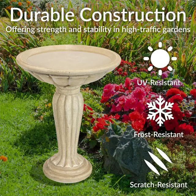 Alt view image 2 of 6 - Sunnydaze 20.25 H Concrete Bird Bath for Outdoors - Grecian Column Pedestal Bird Bath with Glass Fiber Reinforced Concrete Construction Antique White