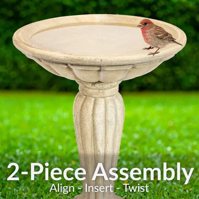 Alt view image 4 of 6 - Sunnydaze 20.25 H Concrete Bird Bath for Outdoors - Grecian Column Pedestal Bird Bath with Glass Fiber Reinforced Concrete Construction Antique White