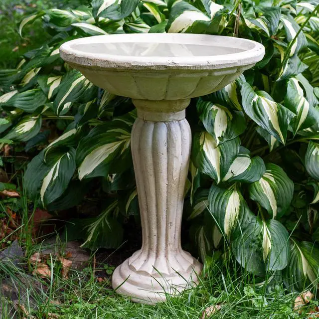 Alt view image 6 of 6 - Sunnydaze 20.25 H Concrete Bird Bath for Outdoors - Grecian Column Pedestal Bird Bath with Glass Fiber Reinforced Concrete Construction Antique White