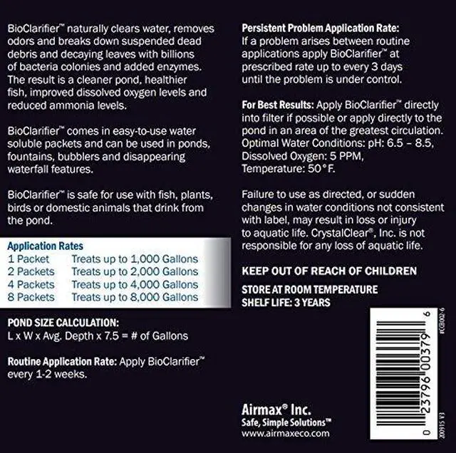 Alt view image 4 of 4 - BioClarifier - Natural Pond Clarifier - 96 Packets Treats Up to 96,000 Gallons (CCB002-6)