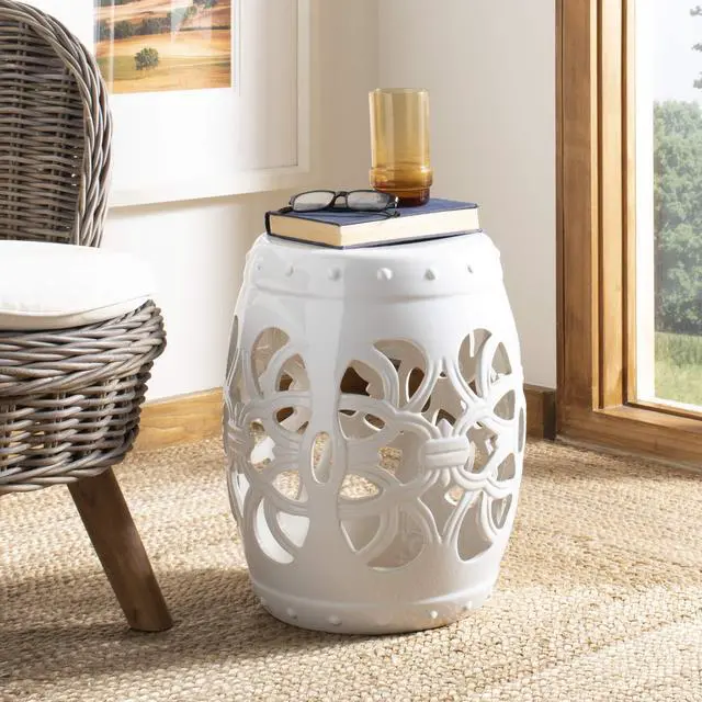Alt view image 2 of 6 - Furniture - Imperial Vine Decorative Garden Stool - Antique White - Ceramic - Artisan Hand-Painted Design - Ideal for Living Room, Patio, Garden - Fully Assembled (ACS4539A)