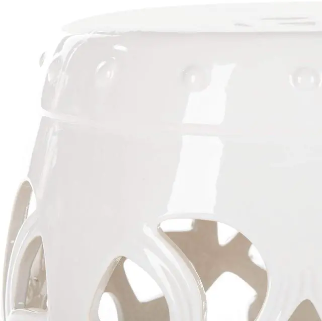 Alt view image 3 of 6 - Furniture - Imperial Vine Decorative Garden Stool - Antique White - Ceramic - Artisan Hand-Painted Design - Ideal for Living Room, Patio, Garden - Fully Assembled (ACS4539A)