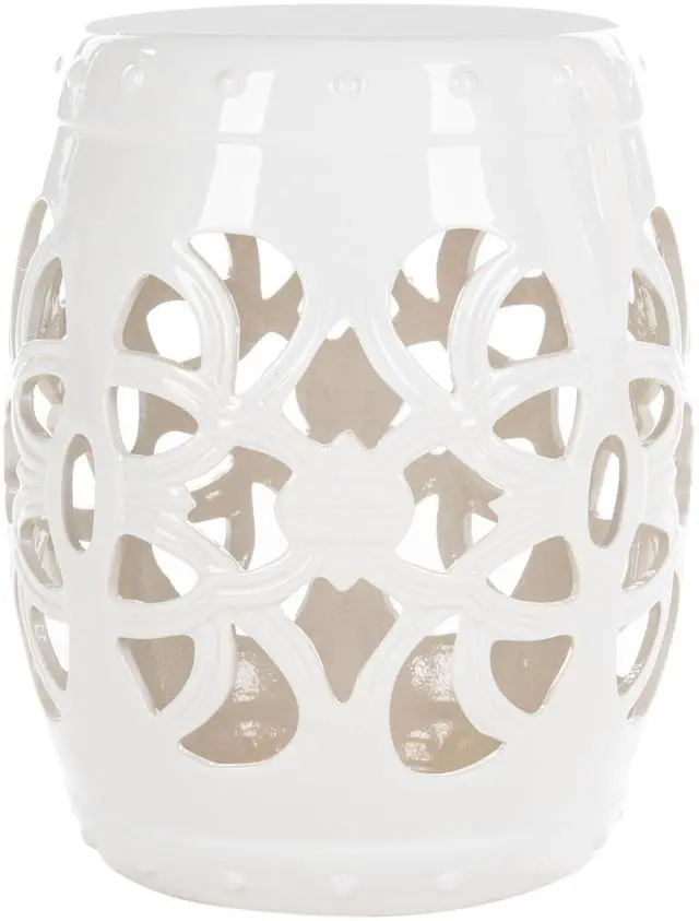Alt view image 4 of 6 - Furniture - Imperial Vine Decorative Garden Stool - Antique White - Ceramic - Artisan Hand-Painted Design - Ideal for Living Room, Patio, Garden - Fully Assembled (ACS4539A)