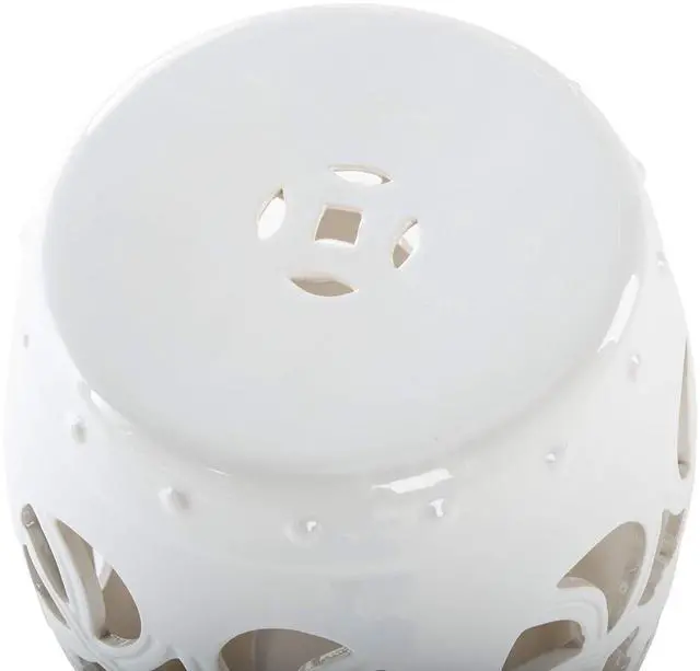 Alt view image 5 of 6 - Furniture - Imperial Vine Decorative Garden Stool - Antique White - Ceramic - Artisan Hand-Painted Design - Ideal for Living Room, Patio, Garden - Fully Assembled (ACS4539A)