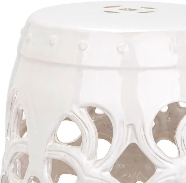 Alt view image 6 of 6 - Furniture - Imperial Vine Decorative Garden Stool - Antique White - Ceramic - Artisan Hand-Painted Design - Ideal for Living Room, Patio, Garden - Fully Assembled (ACS4539A)