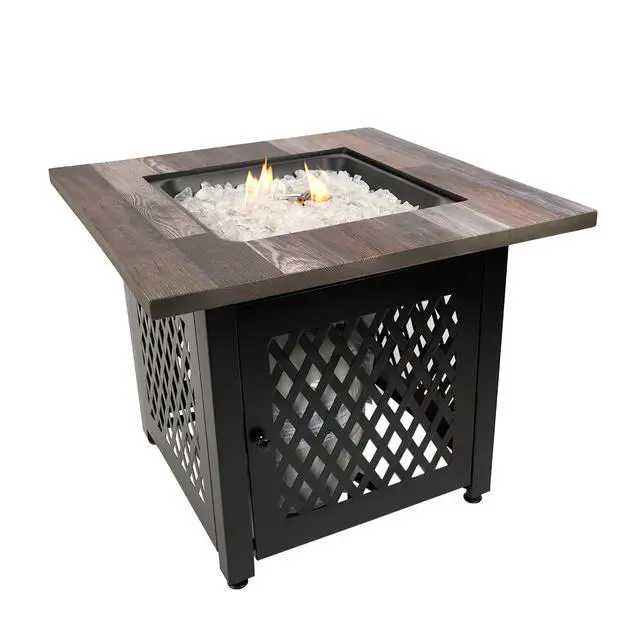 Main image of Nate 30 Inch Square Liquefied Petroleum Gas Fire Pit Table with Hidden Control Panel, White Fire Glass and Cover, Black