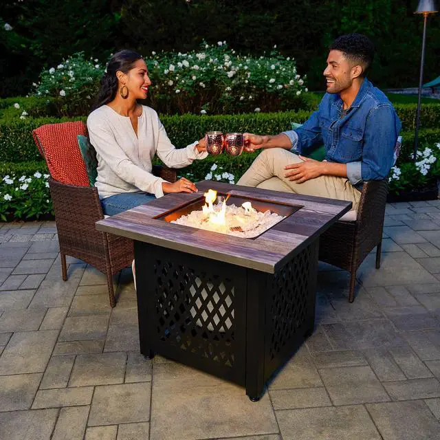 Alt view image 2 of 6 - Nate 30 Inch Square Liquefied Petroleum Gas Fire Pit Table with Hidden Control Panel, White Fire Glass and Cover, Black