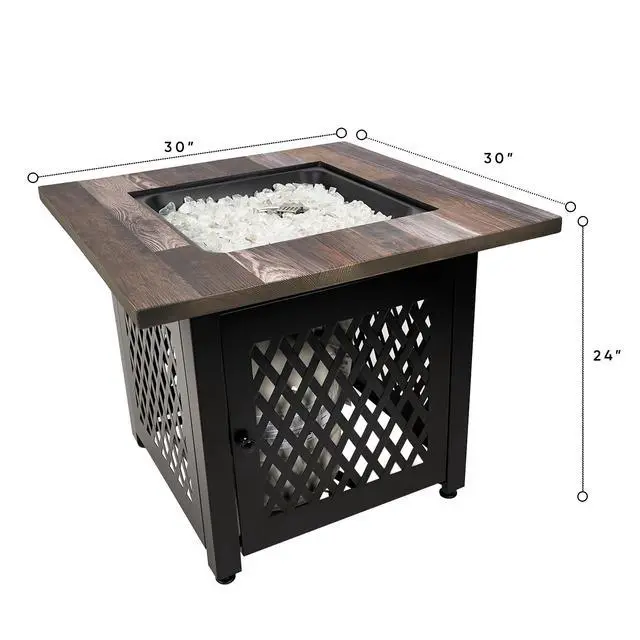Alt view image 4 of 6 - Nate 30 Inch Square Liquefied Petroleum Gas Fire Pit Table with Hidden Control Panel, White Fire Glass and Cover, Black