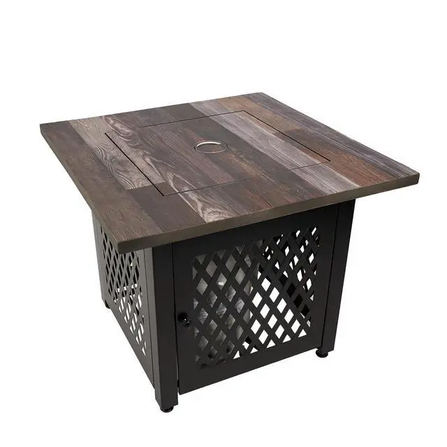 Alt view image 5 of 6 - Nate 30 Inch Square Liquefied Petroleum Gas Fire Pit Table with Hidden Control Panel, White Fire Glass and Cover, Black