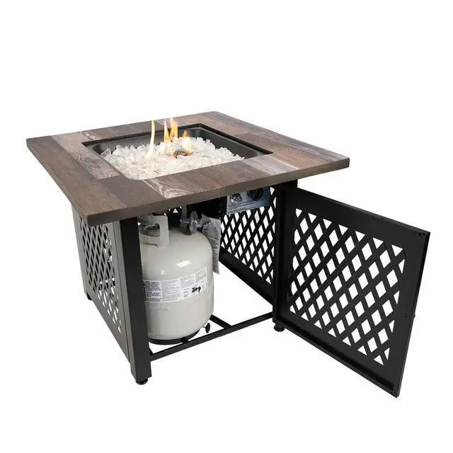 Alt view image 6 of 6 - Nate 30 Inch Square Liquefied Petroleum Gas Fire Pit Table with Hidden Control Panel, White Fire Glass and Cover, Black
