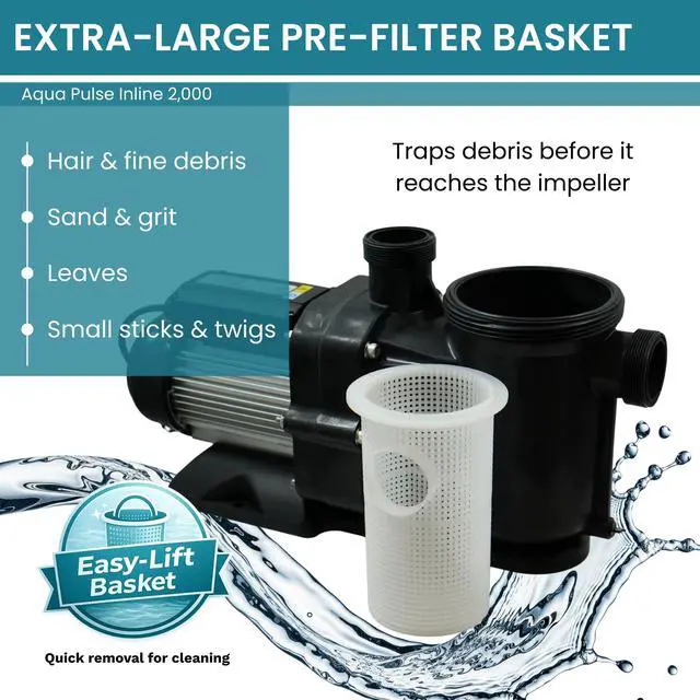 Alt view image 3 of 6 - HALF OFF PONDS 1/3HP 2000 GPH Above Ground Pool Pump with Strainer Basket Energy Efficient Inline Water Pump for Swimming Pools, Spas, Waterfalls, Ponds, 120V