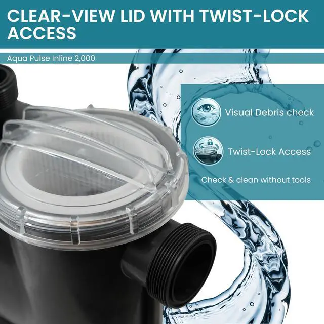 Alt view image 6 of 6 - HALF OFF PONDS 1/3HP 2000 GPH Above Ground Pool Pump with Strainer Basket Energy Efficient Inline Water Pump for Swimming Pools, Spas, Waterfalls, Ponds, 120V