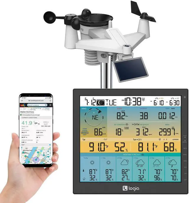 Main image of 21-in-1 Wireless Weather Station with 7-in-1 Solar Sensor Array, 6-Day Forecast, Wi-Fi, Large 10" Color Display, Wind Speed/Direction, Rainfall, UV Index, Light Intensity, Temperature & Humidity
