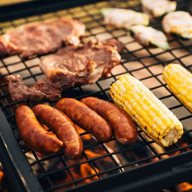 Alt view image 5 of 6 - Ash & Ember Adjustable Swivel Grill, Steel Mesh Wire Cooking Grate with Spike Pole, Open Fire Portable BBQ Camping Gear