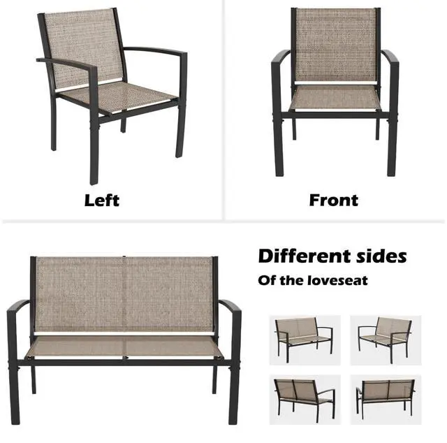 Alt view image 4 of 6 - 4 Pieces Patio Furniture Set, Outdoor Conversation Sets for Patio, Lawn, Garden, Poolside with A Glass Coffee Table, Brown