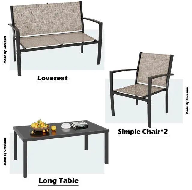Alt view image 5 of 6 - 4 Pieces Patio Furniture Set, Outdoor Conversation Sets for Patio, Lawn, Garden, Poolside with A Glass Coffee Table, Brown