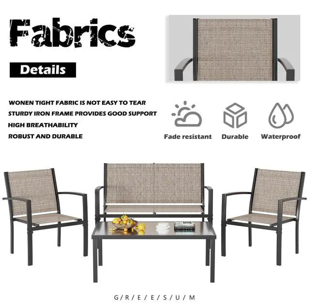 Alt view image 6 of 6 - 4 Pieces Patio Furniture Set, Outdoor Conversation Sets for Patio, Lawn, Garden, Poolside with A Glass Coffee Table, Brown