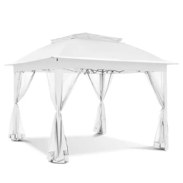 Alt view image 2 of 6 - 11'x11' Pop Up Gazebo for Patios Gazebo Canopy Tent with Sidewalls Outdoor Gazebo with Mosquito Netting Pop Up Canopy Shelter Wedding Tent (White)