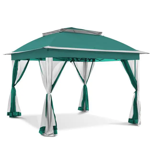 Alt view image 2 of 6 - Pop Up Canopy Tent - 11'x11' Green Gazebo with Mosquito Netting