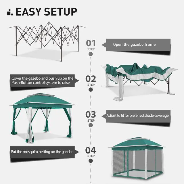 Alt view image 3 of 6 - Pop Up Canopy Tent - 11'x11' Green Gazebo with Mosquito Netting