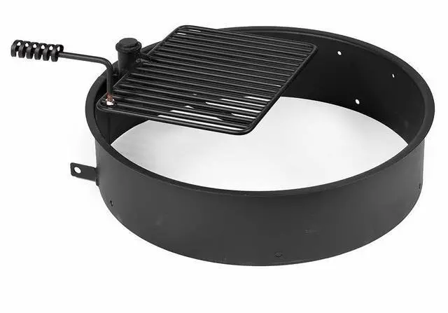 Main image of Ash & Ember 32" Steel Fire Pit Ring with Cooking Grate, 15.5" x 19.5" Swivel Grate with Spring Handle, Steel Fire Ring & Campfire Grill Combo for Outdoor Cooking, Durable High-Temp Finish
