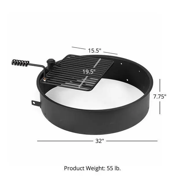 Alt view image 5 of 5 - Ash & Ember 32" Steel Fire Pit Ring with Cooking Grate, 15.5" x 19.5" Swivel Grate with Spring Handle, Steel Fire Ring & Campfire Grill Combo for Outdoor Cooking, Durable High-Temp Finish