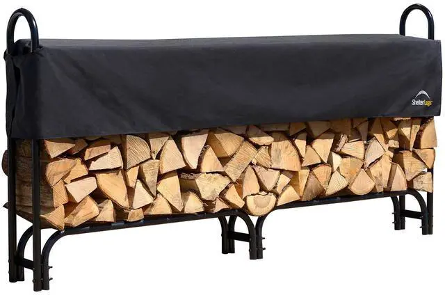 Main image of 8' Adjustable Heavy Duty Outdoor Firewood Rack with Steel Frame Construction and Water-Resistant Cover