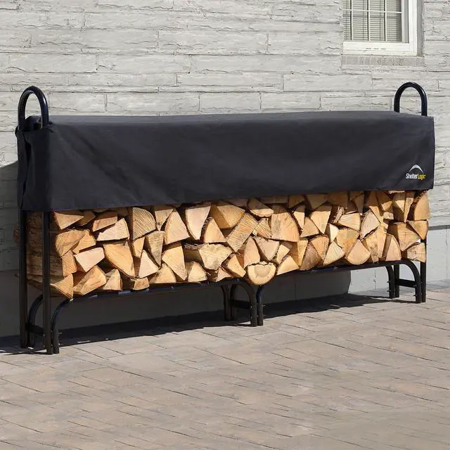 Alt view image 2 of 6 - 8' Adjustable Heavy Duty Outdoor Firewood Rack with Steel Frame Construction and Water-Resistant Cover