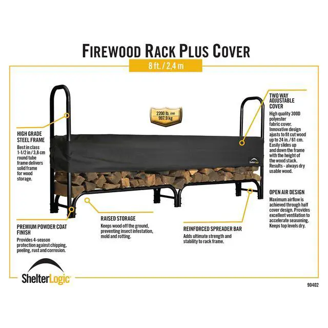 Alt view image 4 of 6 - 8' Adjustable Heavy Duty Outdoor Firewood Rack with Steel Frame Construction and Water-Resistant Cover