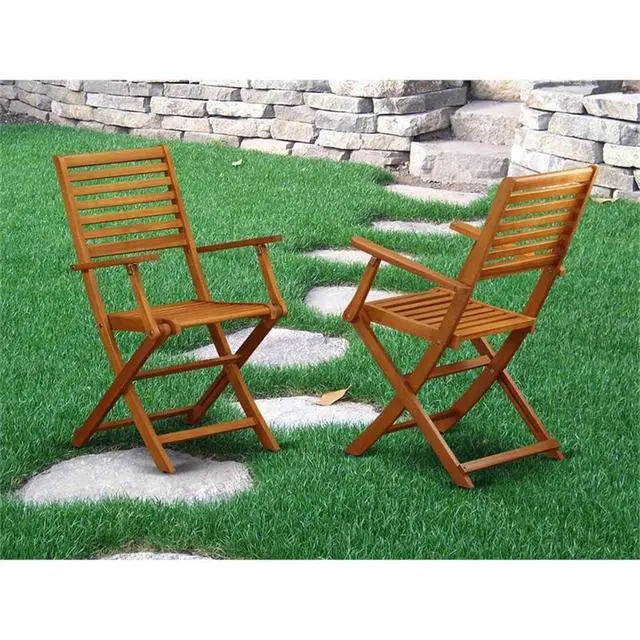 Alt view image 2 of 6 - BBSCANA Beasley Folding Patio Dining Chairs With Arm Rest - Acacia Wood, Set of 2, Natural Oil