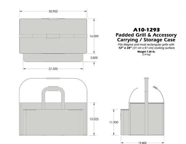 Alt view image 4 of 4 - A10-1293 Padded Grill & Accessory Carrying/Storage Case | 12" x 24" Grill Bag | Marine BBQ Travel Case | Protective Grill Storage