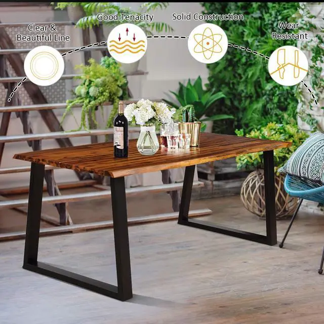 Alt view image 2 of 6 - Rectangular Acacia Wood Dining Table Rustic Indoor & Outdoor Furniture (Rustic Brown&Black)