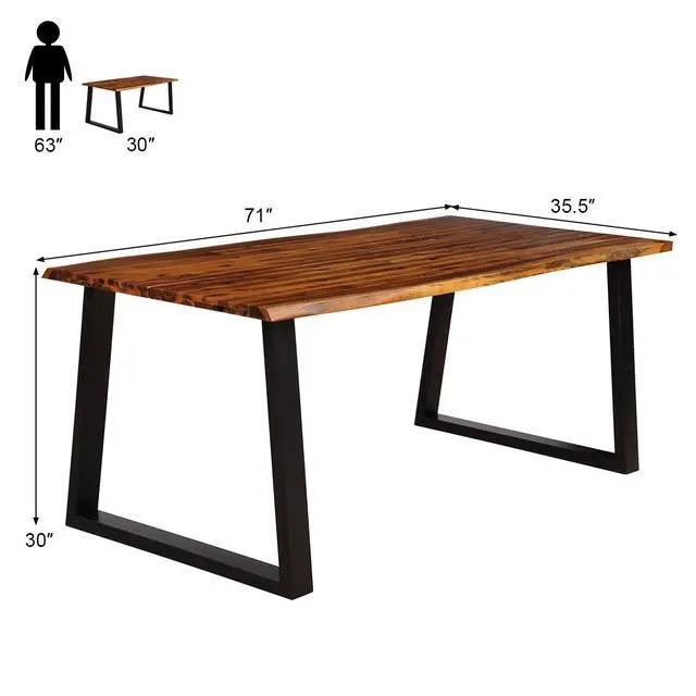 Alt view image 3 of 6 - Rectangular Acacia Wood Dining Table Rustic Indoor & Outdoor Furniture (Rustic Brown&Black)