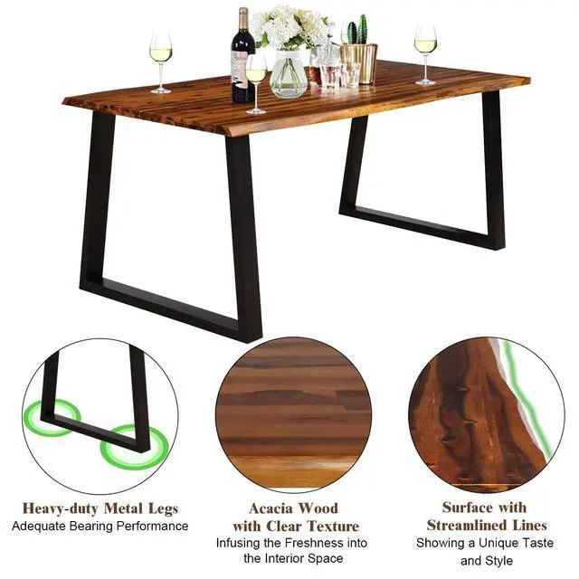 Alt view image 5 of 6 - Rectangular Acacia Wood Dining Table Rustic Indoor & Outdoor Furniture (Rustic Brown&Black)