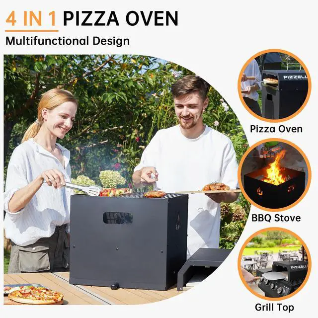 Alt view image 2 of 6 - 4-in-1 Outdoor Pizza Oven 16" Wood Fired Outside Oven 2-Layer Detachable Pizza Maker with Pizza Stone, Pizza Peel, Cover, Cooking Grill Grate, Gusto