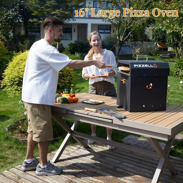 Alt view image 3 of 6 - 4-in-1 Outdoor Pizza Oven 16" Wood Fired Outside Oven 2-Layer Detachable Pizza Maker with Pizza Stone, Pizza Peel, Cover, Cooking Grill Grate, Gusto