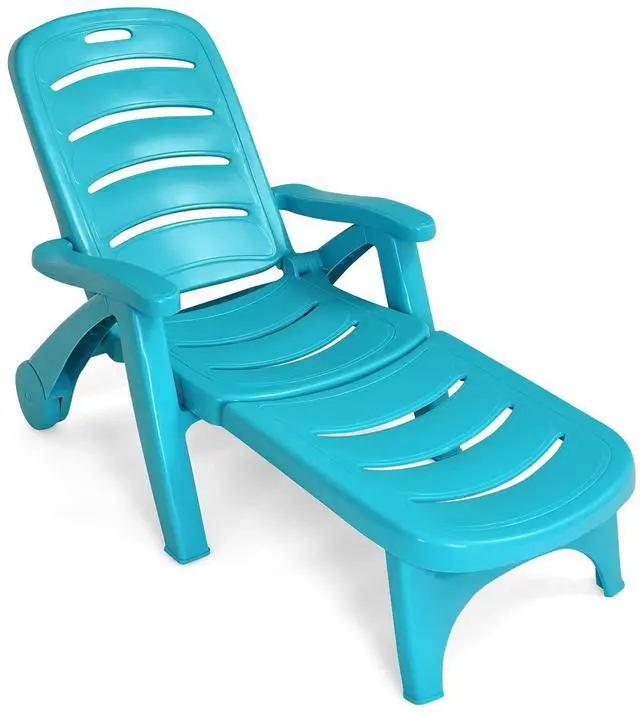 Main image of Patio Chaise Lounge Recliner on Wheels, Folding Deck Chair with Armrests, 5 Adjustable Positions for Poolside, Yard, Garden Rolling Outdoor Lounger Sunbathing Beach Chair(1, Turquoise)