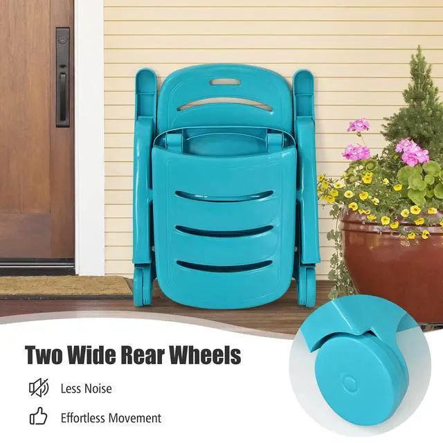 Alt view image 3 of 6 - Patio Chaise Lounge Recliner on Wheels, Folding Deck Chair with Armrests, 5 Adjustable Positions for Poolside, Yard, Garden Rolling Outdoor Lounger Sunbathing Beach Chair(1, Turquoise)