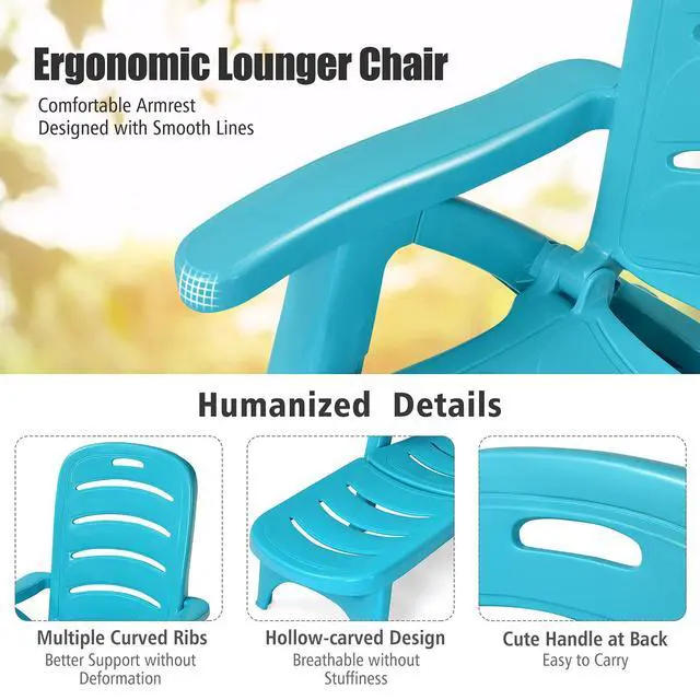 Alt view image 4 of 6 - Patio Chaise Lounge Recliner on Wheels, Folding Deck Chair with Armrests, 5 Adjustable Positions for Poolside, Yard, Garden Rolling Outdoor Lounger Sunbathing Beach Chair(1, Turquoise)
