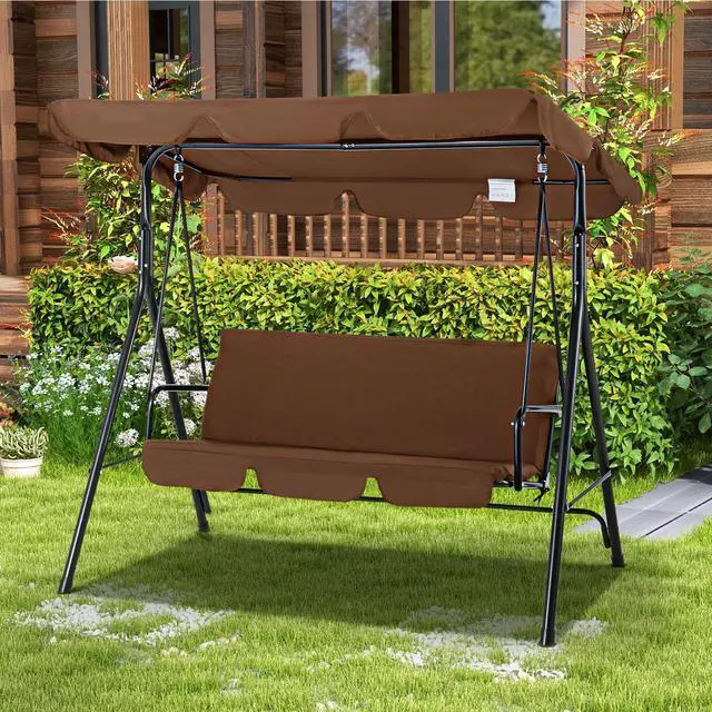 Main image of 3-Seat Outdoor Clearance Porch Swings for Adults, Outdoor Patio Swing with Adjustable Canopy for Garden, Poolside&Backyard, Brown