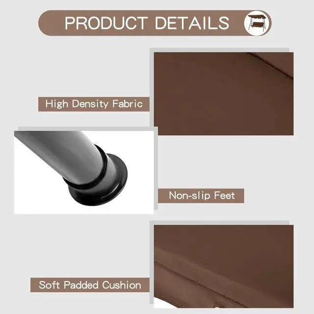 Alt view image 5 of 6 - 3-Seat Outdoor Clearance Porch Swings for Adults, Outdoor Patio Swing with Adjustable Canopy for Garden, Poolside&Backyard, Brown