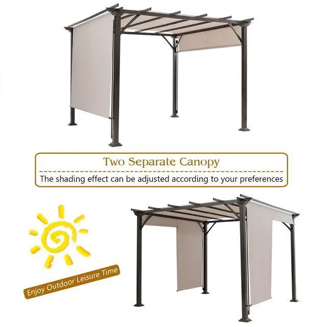Alt view image 3 of 6 - 10x10FT Outdoor Patio Shade Structure, Steel Pergola with Retractable Canopy Shades, Rustproof Metal for Patio, Backyard, Garden (Beige)