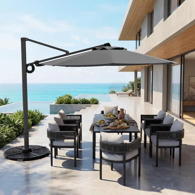 Main image of 12 FT Patio Umbrella, Outdoor Large Round Cantilever Umbrella with 360° Rotation, Aluminum Offset Umbrella for Patio Garden Deck Pool, Dark Gray