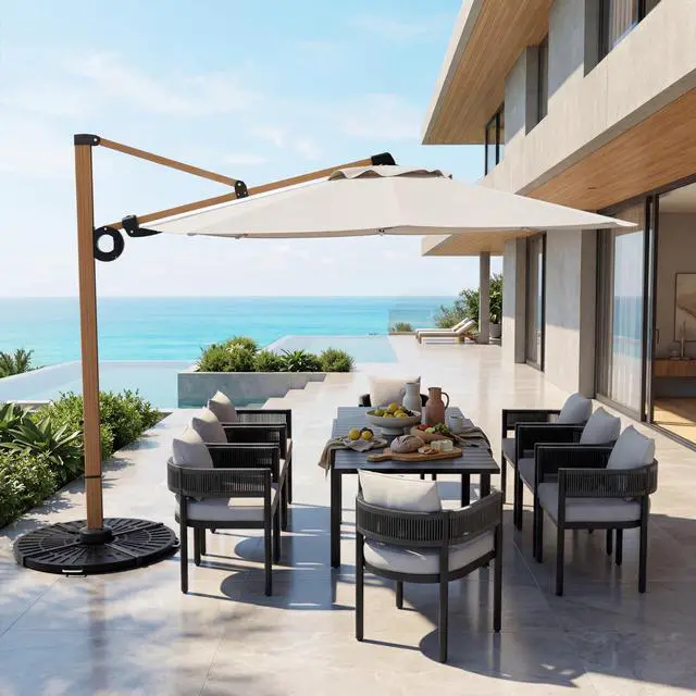 Main image of 12 FT Patio Umbrella, Outdoor Cantilever Round Umbrella with 360° Rotation, Aluminum Offset Umbrella for Patio Garden Deck Pool, Beige