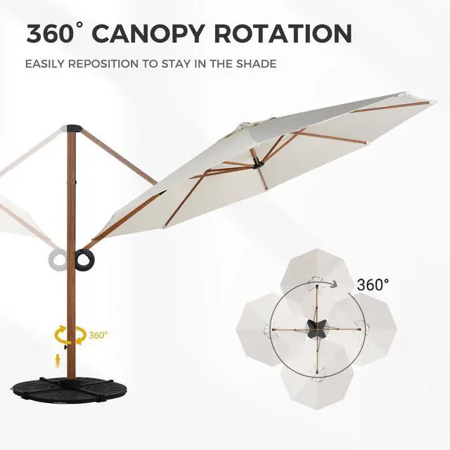 Alt view image 3 of 6 - 12 FT Patio Umbrella, Outdoor Cantilever Round Umbrella with 360° Rotation, Aluminum Offset Umbrella for Patio Garden Deck Pool, Beige